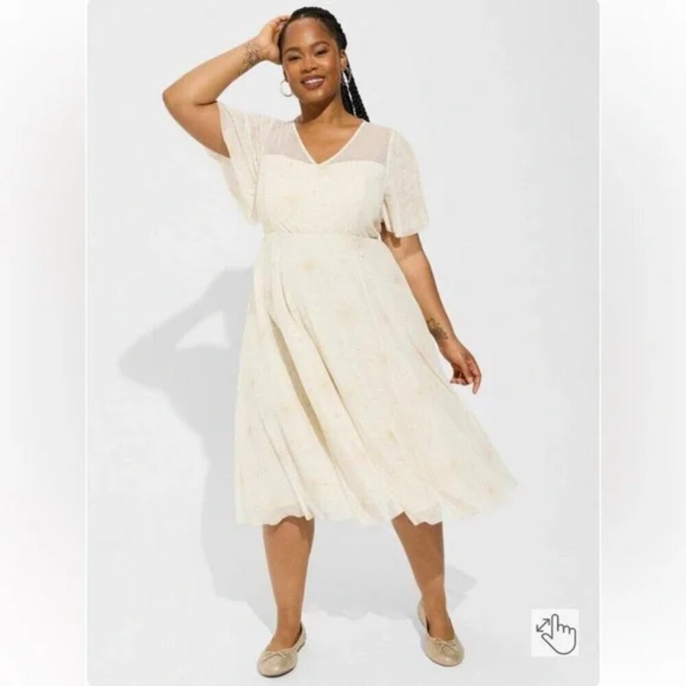 Torrid Midi Mesh Star & Moon Flutter Sleeve Dress - image 3